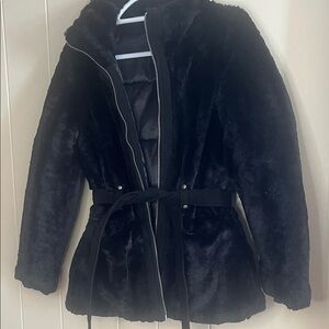 Kids Black Faux Fur Pea Coat